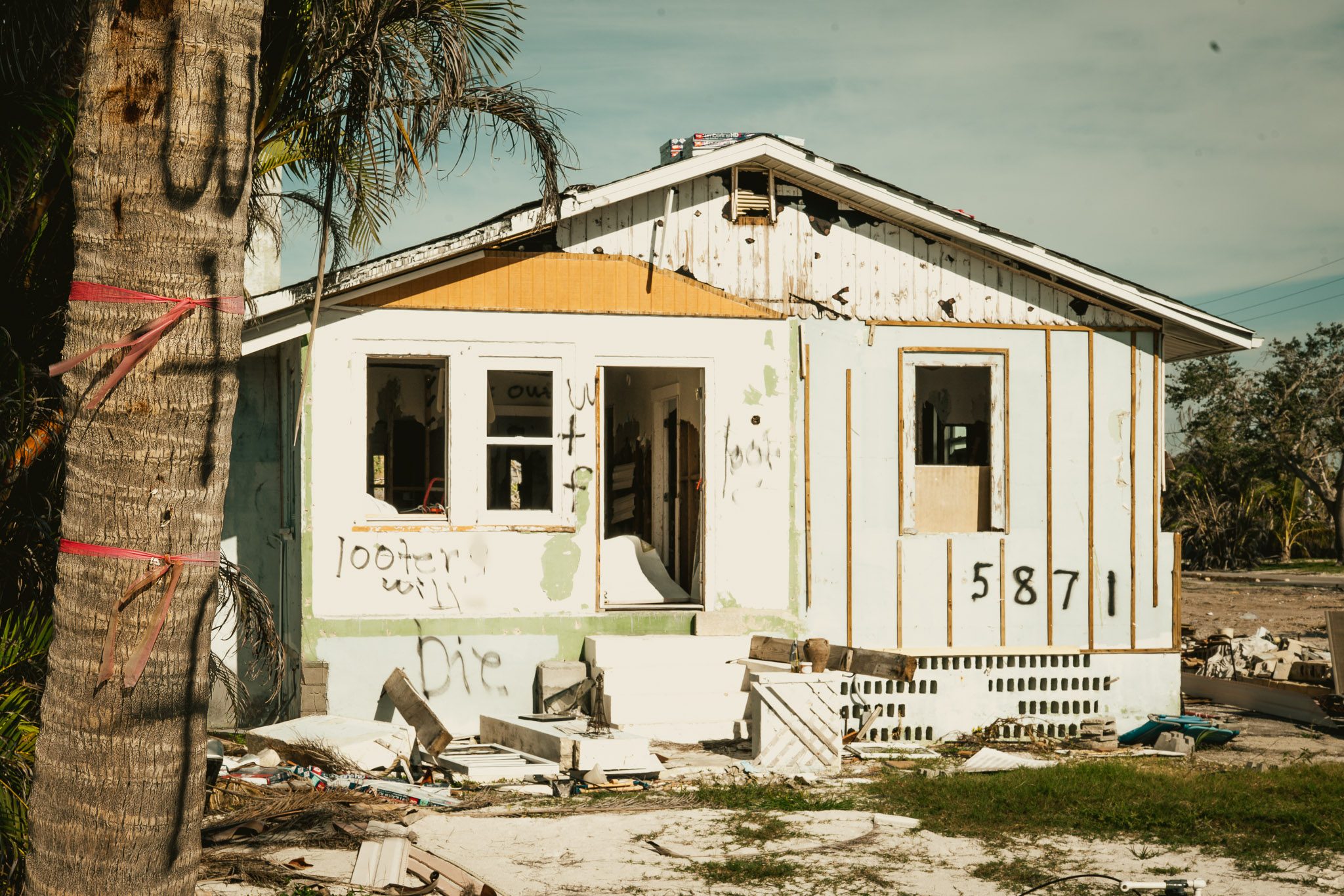 A street of leveled homes in the aftermath of Hurricane Ian.