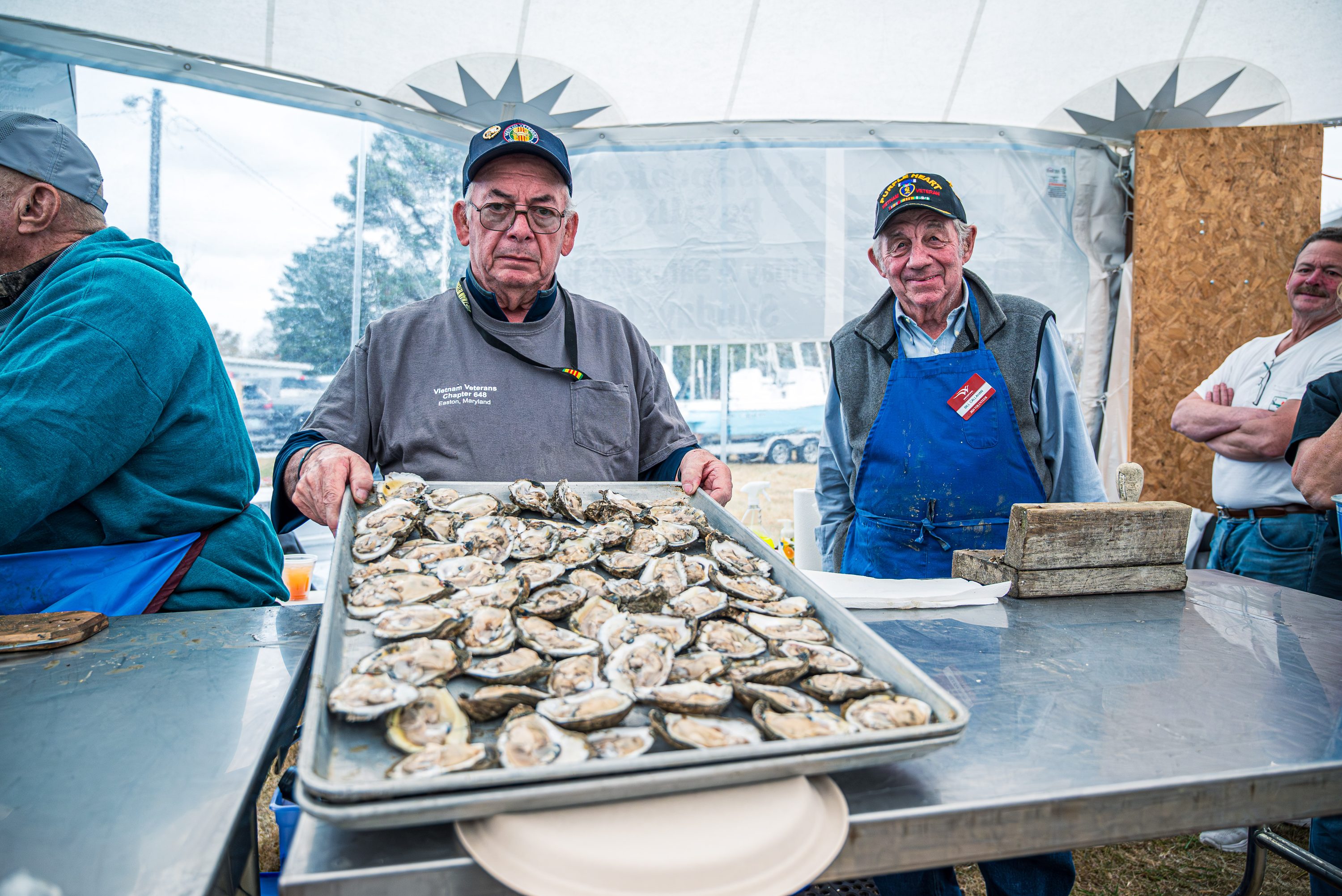 A pan of freshly shucked oysters.